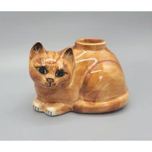 Vintage Mann Japan Ceramic Orange Kitty Cat Candle Stick Holder C4